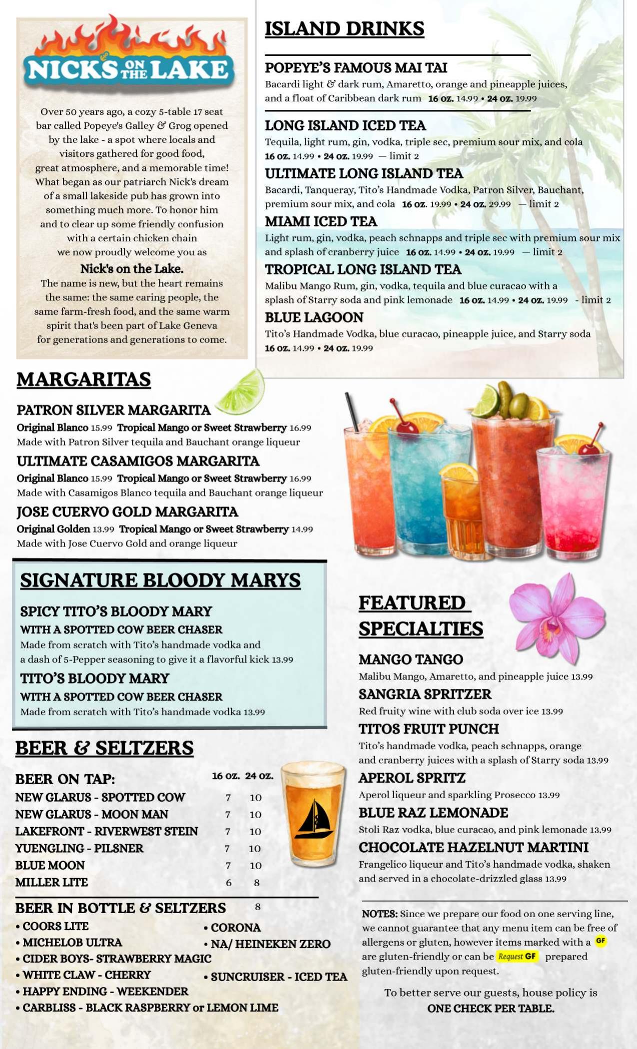 Beverages menu