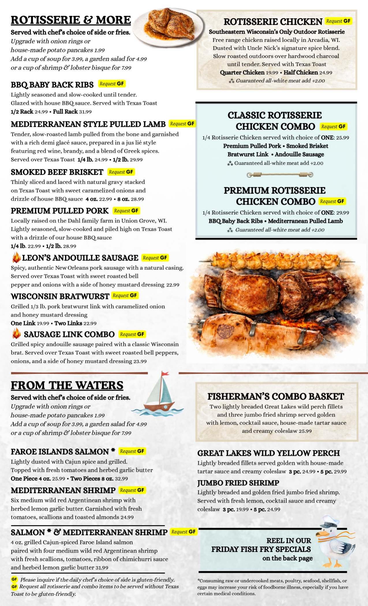Seafood, Rotisserie, Steaks & More menu