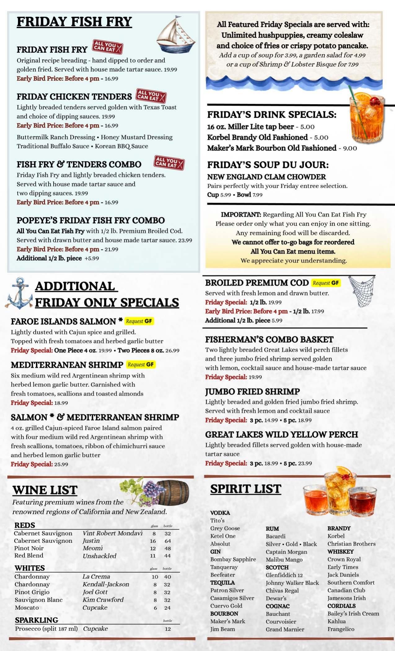 Friday Fish Fry & More menu